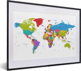 Fotolijst incl. Poster - Wereldkaart - Simpel - Topografie - 40x30 cm - Posterlijst