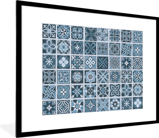 Fotolijst incl. Poster - Bloemen - Blauw - Patronen - Figuren - 80x60 cm - Posterlijst