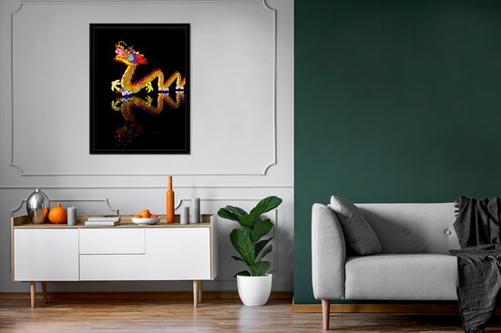 Image encadrée - Dragon chinois lumineux avec cadre photo reflet 40x50 cm - Affiche encadrée (Décoration murale salon / chambre)