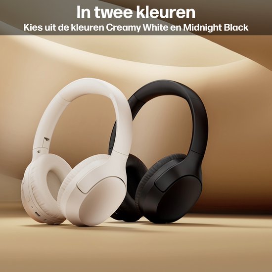 Twee over-ear koptelefoons, één in creamy white en één in midnight black, naast elkaar.
