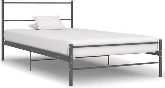 The Living Store Metalen Bedframe - Grijs - 205 x 97 x 83.5 cm - 90 x 200 cm