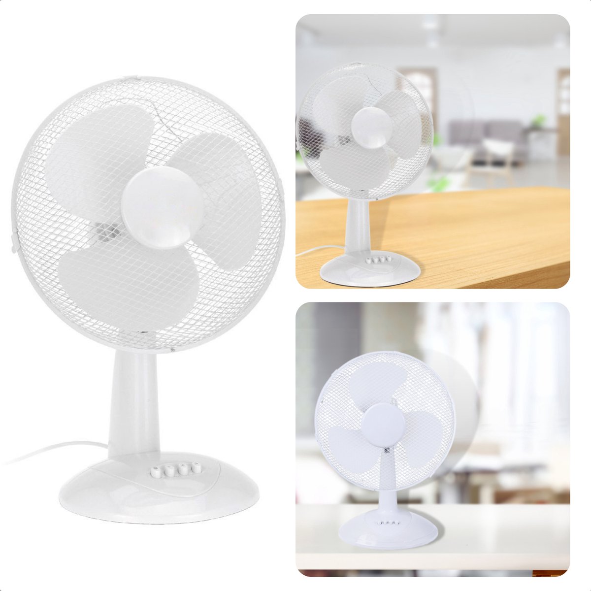 Cheqo® - Stabiele Tafelventilator - Ventilator - Fan - 45W - 3 Snelheden - Draaibaar & Kantelbaar - 30cm Diameter - Wit - Voor op Kantoor - Voor Thuis - Metaal - Staande Ventilator
