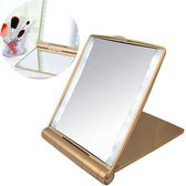 Cheqo® Make-Up Spiegel met LED Verlichting - Verlichte Spiegel met LED-backlight - 3x Vergroting - 15x13.5cm - Goud met Wit - Op Batterijen
