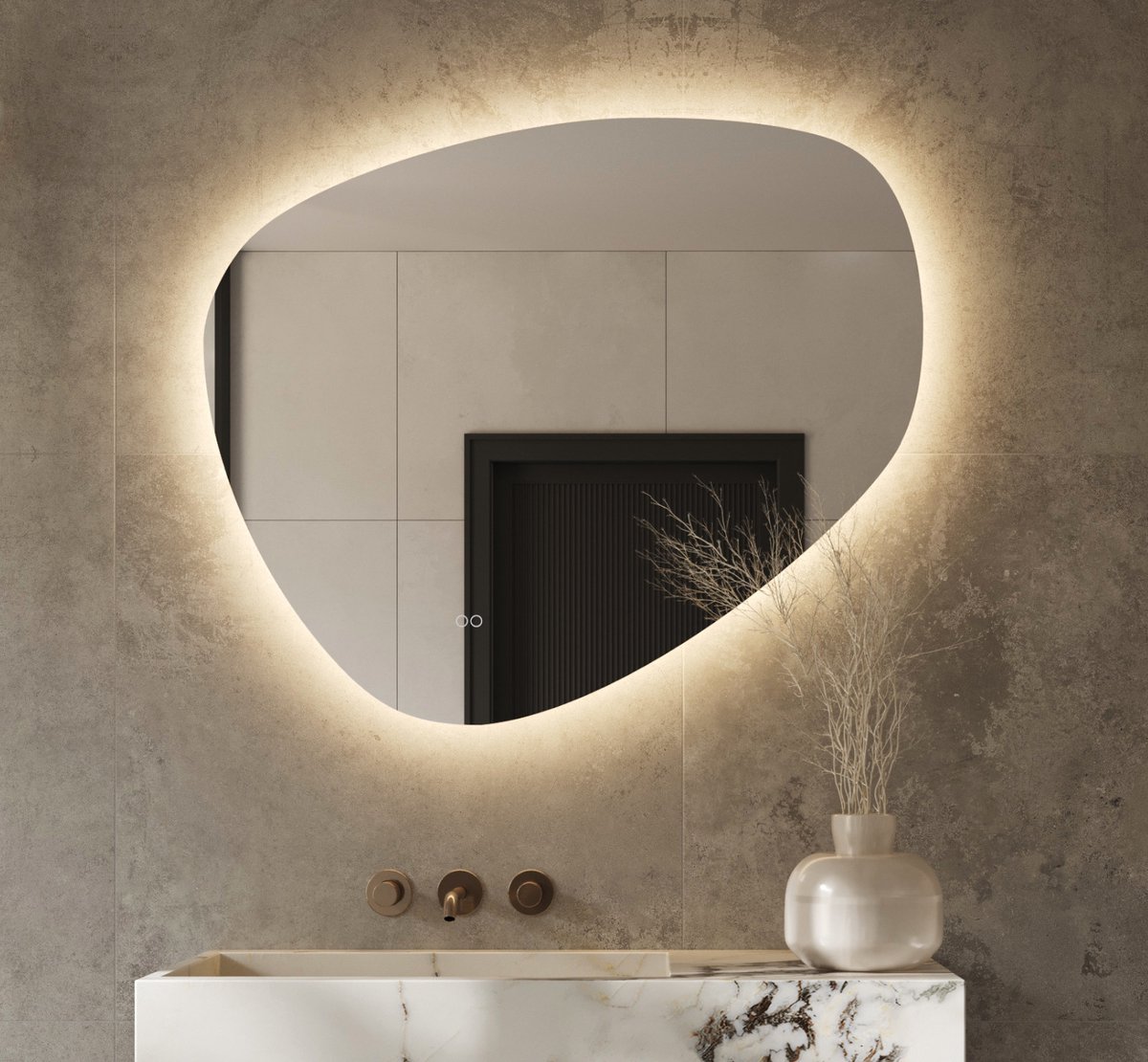 Schaere - Organische Badkamerspiegel - Indirecte Verlichting - Spiegel Verwarming - Instelbare Lichtkleur - Dimfunctie - 100×84 cm