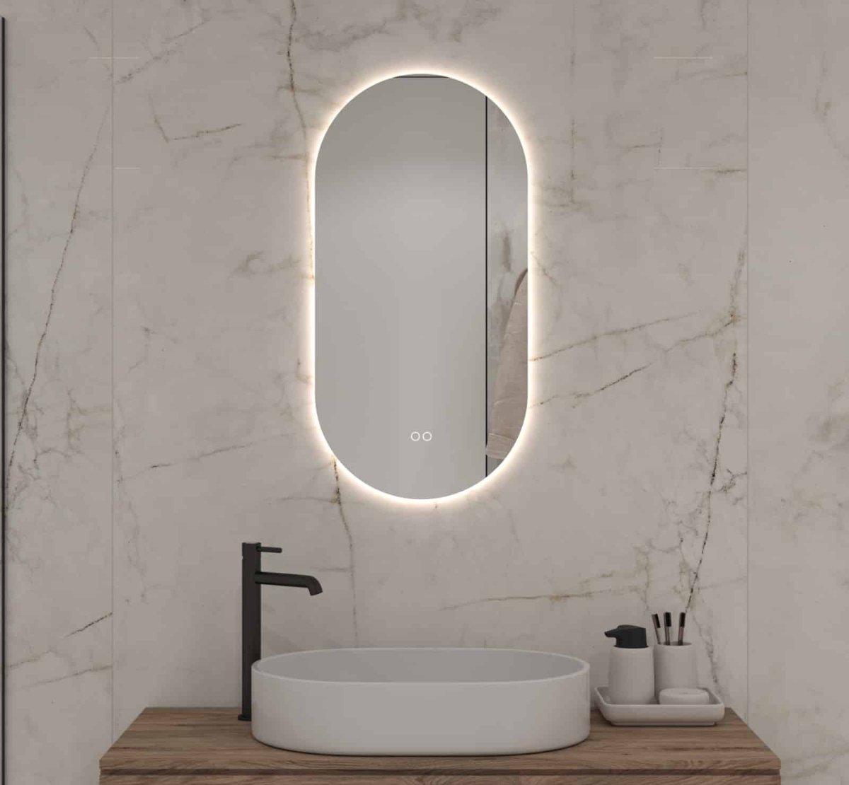Ovale badkamerspiegel met indirecte verlichting, verwarming, instelbare lichtkleur en dimfunctie 40x80 cm