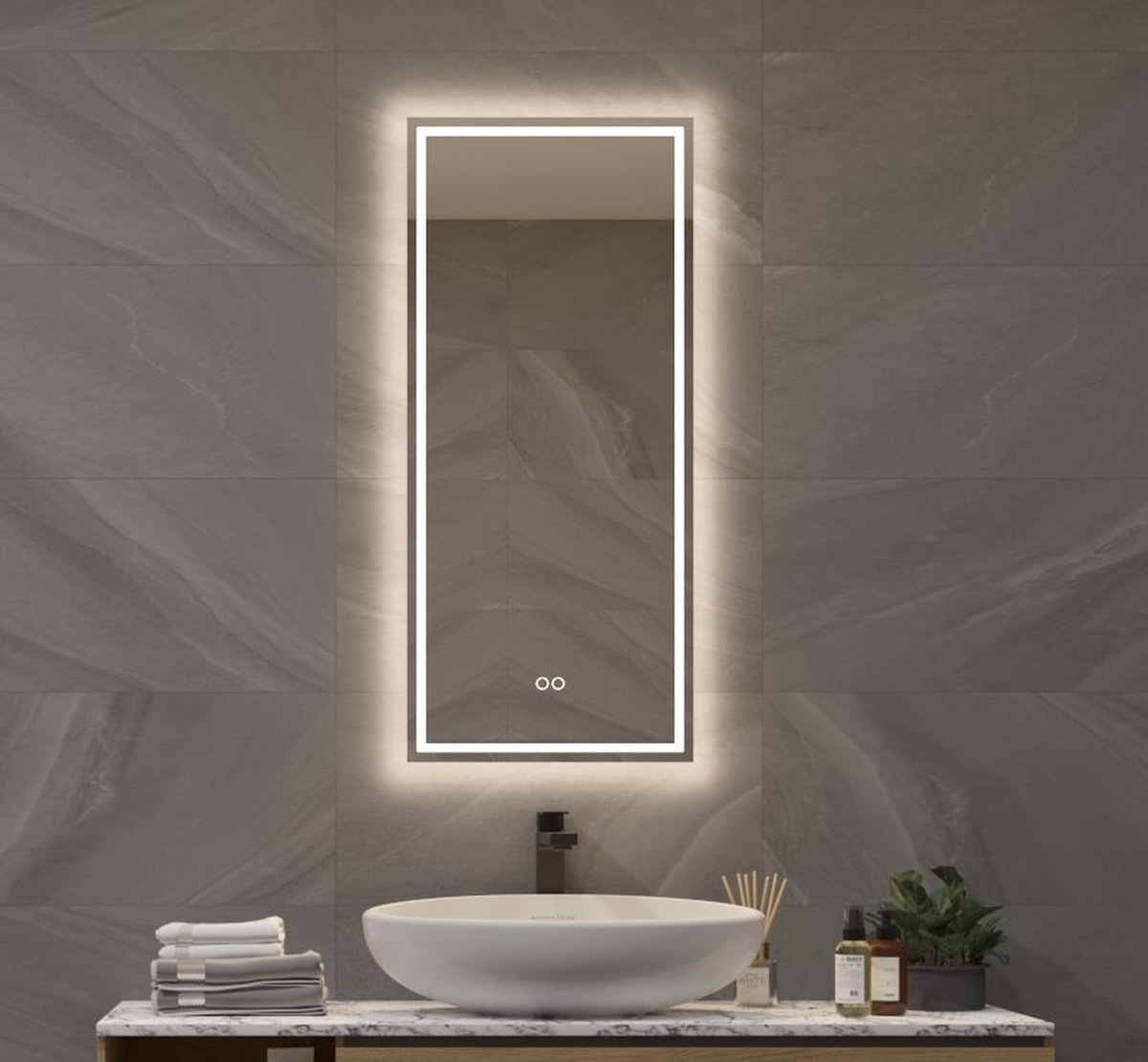 Badkamerspiegel met directe en indirecte verlichting, verwarming, instelbare lichtkleur en dimfunctie 40×90 cm