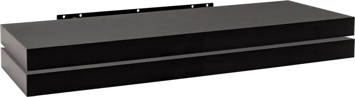 Happyment Zwarte Wandplank - 85cm - Zwevende wandplanken tegen muur - Wandrek - Fotoplank kinderkamer - Boekenplank - Hout MDF - Set van 1