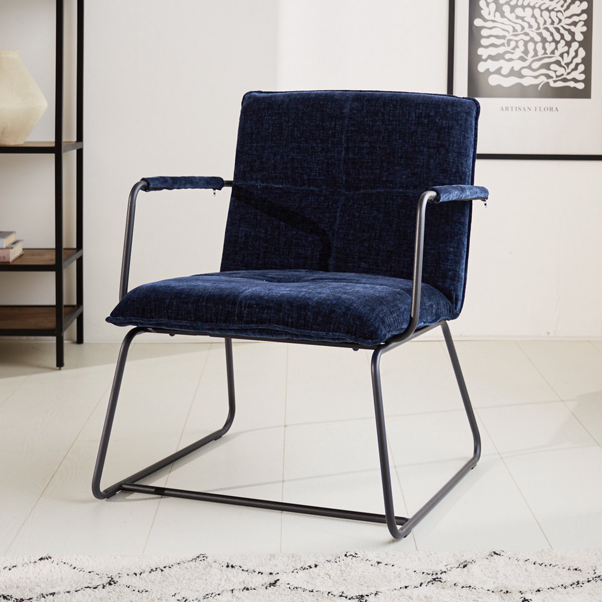 Dimehouse Moderne fauteuil donkerblauw chenille stof Hailey - Chenille - Design