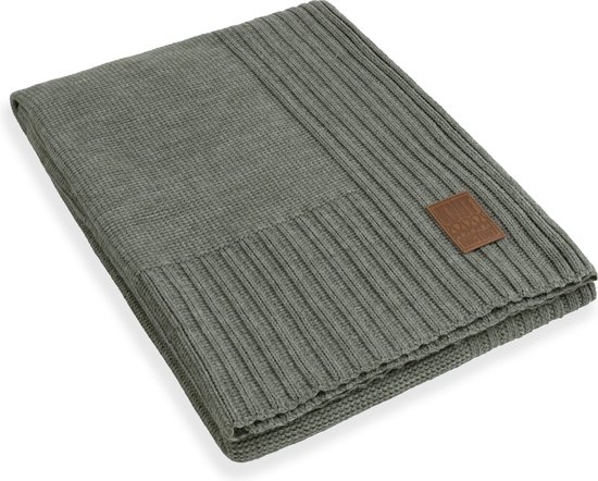 Knit Factory Uni Gebreid Plaid - Woondeken - plaid - Wollen deken - Kleed - Urban Green - 160x130 cm