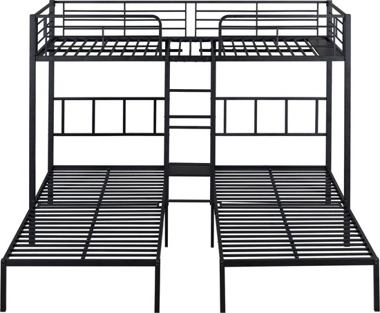 Merax 3 Persoons Stapelbed - Driepersoonsbed - Kinderbed met Tafel - Bed met Ladder - Zwart
