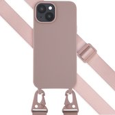 Selencia Hoesje Met Koord Geschikt voor iPhone 15 - Selencia Siliconen hoesje met afneembaar koord - roze