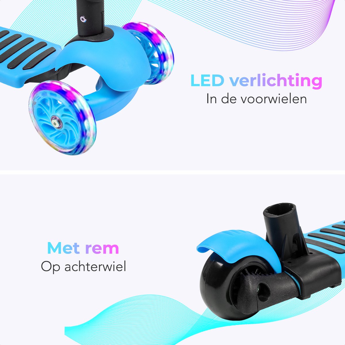 LifeGoods MultiRider - Kinderstep met Duwstang - 3 tot 8 Jaar - Hoogte Verstelbaar - Jongens/Meisjes - Lichtgevende LED Wielen - Blauw — afbeelding 3
