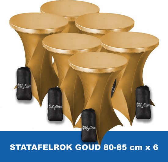 Set van 6 gouden statafelrokken, elk met een Kylians opbergtas.