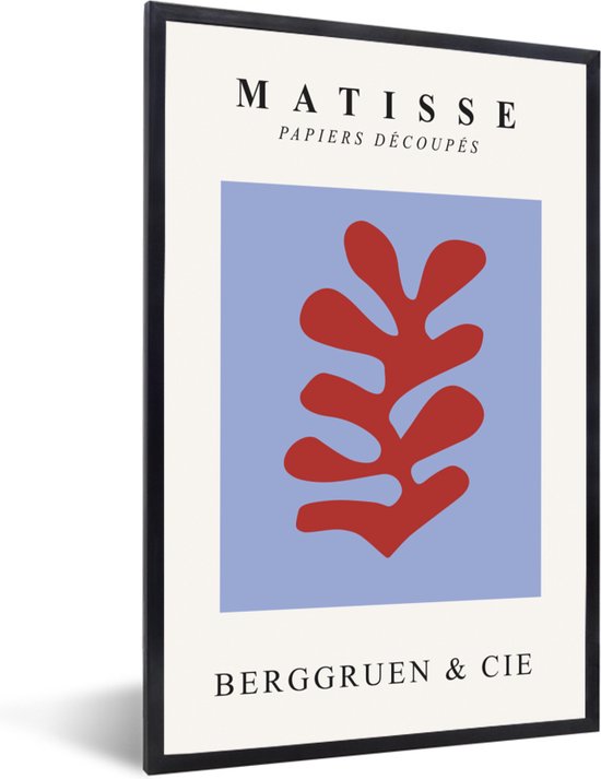 Fotolijst incl. Poster - Matisse - Blad - Rood - Blauw - Abstract - 20x30 cm - Posterlijst