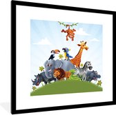 Fotolijst incl. Poster - Jungle - Illustratie - Wilde dieren - Jongens - Meisjes - Kind - 40x40 cm - Posterlijst