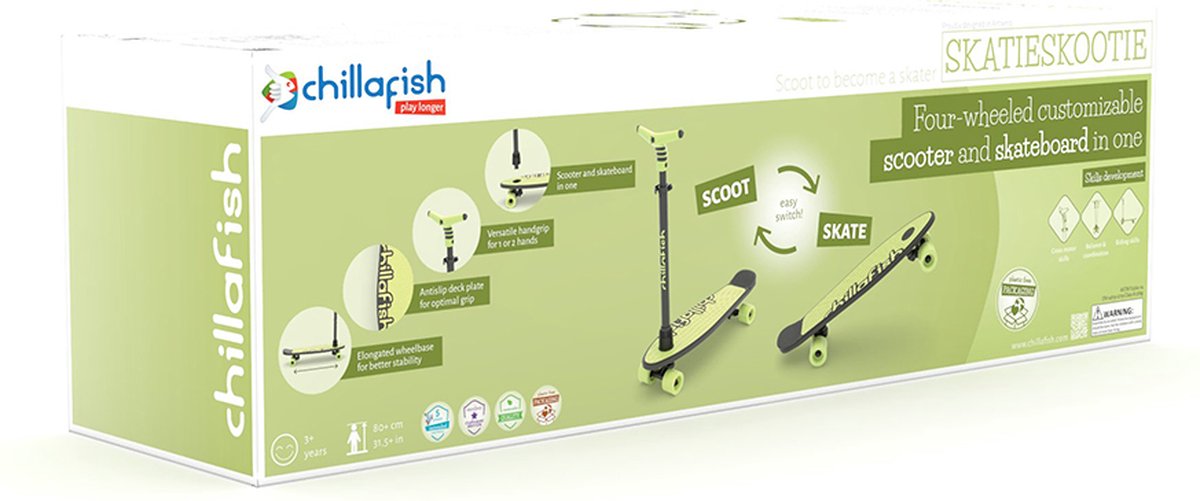 Chillafish Skateboard en Step 2-in-1 - Kinderstep omvormbaar naar Skateboard - Groen - Jongens en meisjes 3 jaar en ouder - Verstelbaar stuur - Model Skatieskootie 2 — afbeelding 6