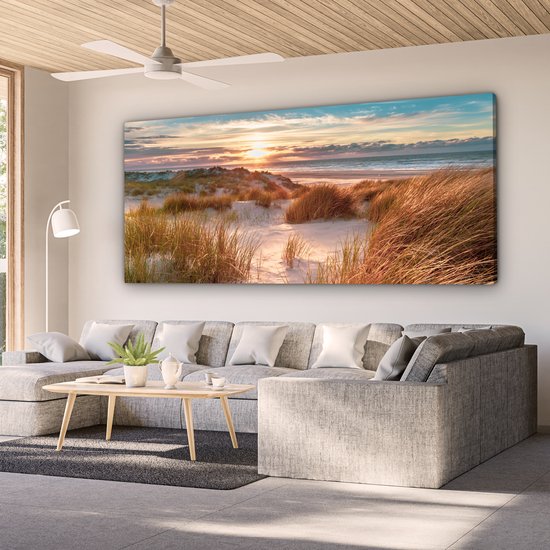 Foto: Canvas strand zee duin schilderijen woonkamer foto op canvas canvas zonsondergang 160x80 cm