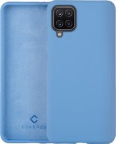 Coverzs Luxe Liquid Silicone Case geschikt voor Samsung Galaxy A12 - Lichtblauw - Blauw - Light Blue - Siliconen hoesjes geschikt voor Samsung Galaxy A12 hoesje - Silicone case beschermhoes - Backcover hoes