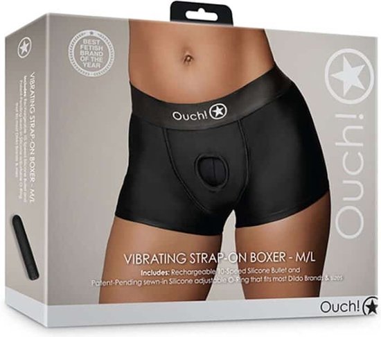 Shots Ouch Vibrating Strap On Boxer - Black XS/S