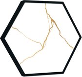 Akoestische panelen - Geluidsisolatie - Akoestische wandpanelen - Akoestisch schilderij AcousticHexagon® - paneel met gouden Japanse Kintsugi kunst - design 138 - 100cm - Wit - Wanddecoratie - woonkamer - geluidsdemper - studio schuim