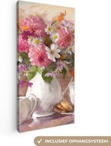 Toile - Peinture - Fleurs - Vase - Peinture à l'huile - 20x40 cm - Décoration murale