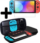 Hoes Geschikt voor Nintendo Switch OLED Case Hoesje Polsbandje Met Screenprotector - Bescherm Hoes Geschikt voor Nintendo Switch OLED Hoes Hard Cover - Zwart
