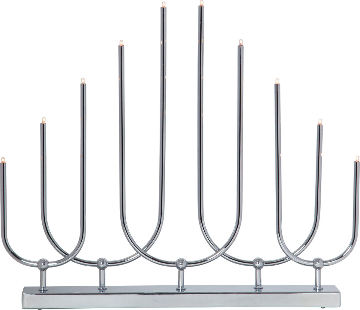 Star Trading raamkandelaar Novum byStar Trading, kandelaar met 10 gloeilampen E5 warm wit, kerstversiering van metaal in chroom, kabelschakelaar, lengte: 46 cm Chrome