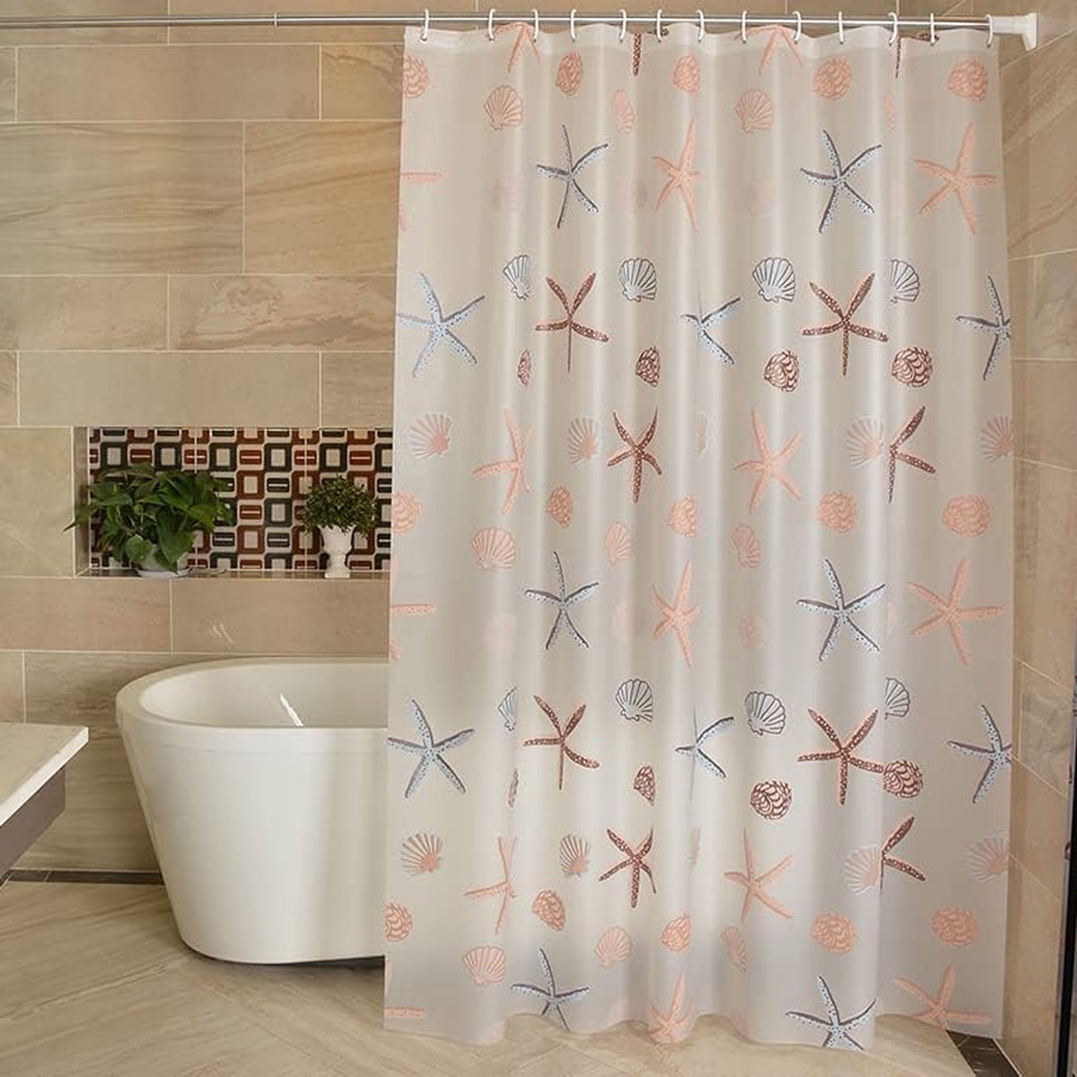 Rideau de douche Elegant en PEVA avec crochets (180 x 180 cm)