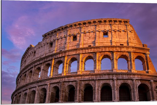 Dibond - Colosseum - Rome - Stad - Gebouw - 90x60 cm Foto op Aluminium (Wanddecoratie van metaal)
