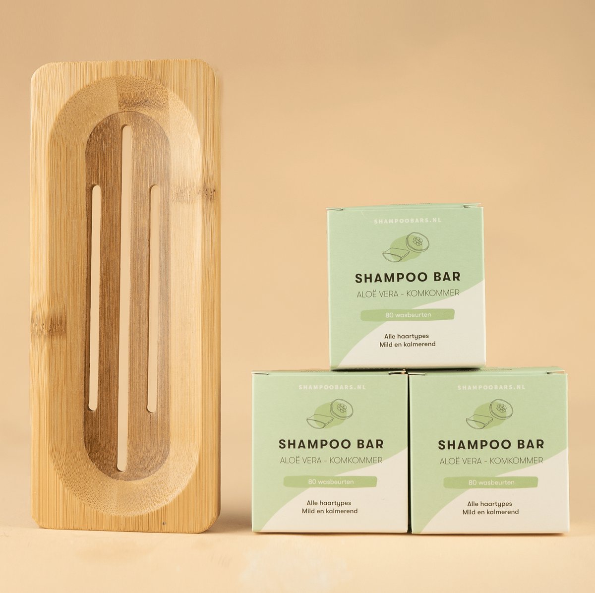 3x Shampoo Bar Aloë Vera + Bamboe plank bundel | Handgemaakt in Nederland | Gemaakt van duurzaam bamboe | 100% biologisch afbreekbare verpakking