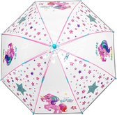 Transparante Unicorn paraplu met sterren en reflecterende rand