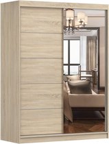 Zweefdeurkast Kledingkast met Spiegel,decoratieve afwerking aan de voorkant, Garderobekast met planken en kledingstang: 150x200x61 cm - Beni 05 Classic (Sonoma, 150)