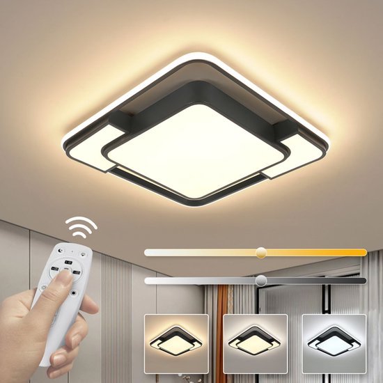 40W Minimaliste LED Plafonnier Moderne Lampe de Plafond Carré Blanc  Éclairage de Bureau Dimmable Avec Télécommande Intérieur