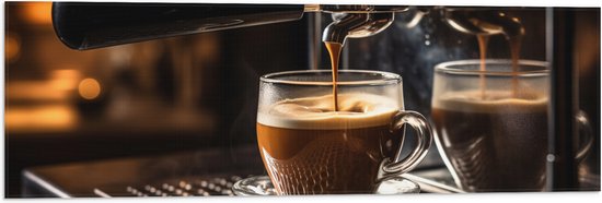 Vlag - Koffie - Kopje - Apparaat - 90x30 cm Foto op Polyester Vlag