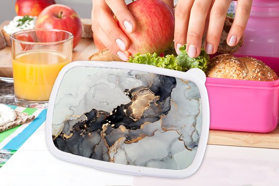Boîte à pain Rose - Lunch box - Boîte à pain - Zwart - Marbre - Luxe - Or - 18x12x6 cm - Enfants - Fille
