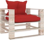 The Living Store Tuinfauteuil Pallet Grenenhout Rood - 80 x 67.5 x 62 cm - Inclusief Kussens