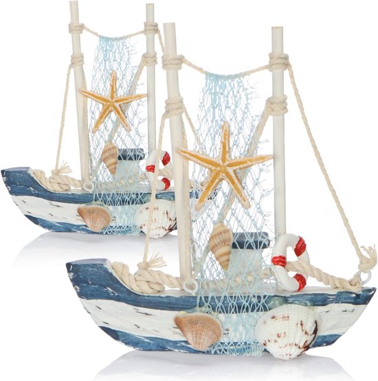Navire de décoration maritime en bois - chalutier avec filet de pêche et  coquillages -... | bol
