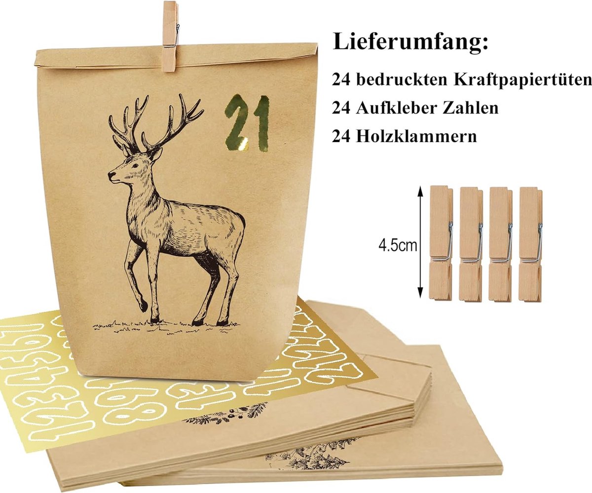 Calendrier Avent Sachet Calenier De L'Avent à Remplir Soi-même, Lifelf 24 Calenier De L'Avent Sac Kraft Calendrier De L'avent à Remplir