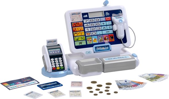 Klein Toys speelgoed kassa - met uitneembare tablet en pinautomaat - incl. geluidseffecten, speelgoed munten, biljetten en credit card - multicolor