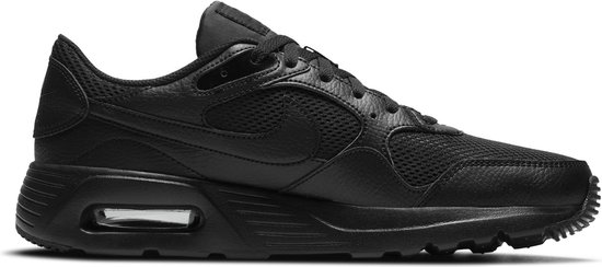 Zwarte Nike Air Max sneaker met mesh en leren overlays. Zichtbare Air unit in de zool.