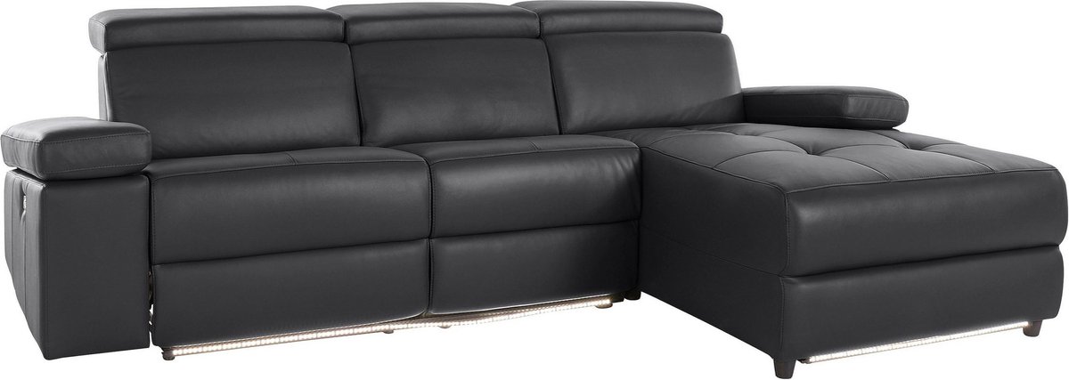 Notio Living Hoekbank met Elektrische Relaxfunctie en USB - Zwart Kunstleer - Rechter Hoek - 259 cm