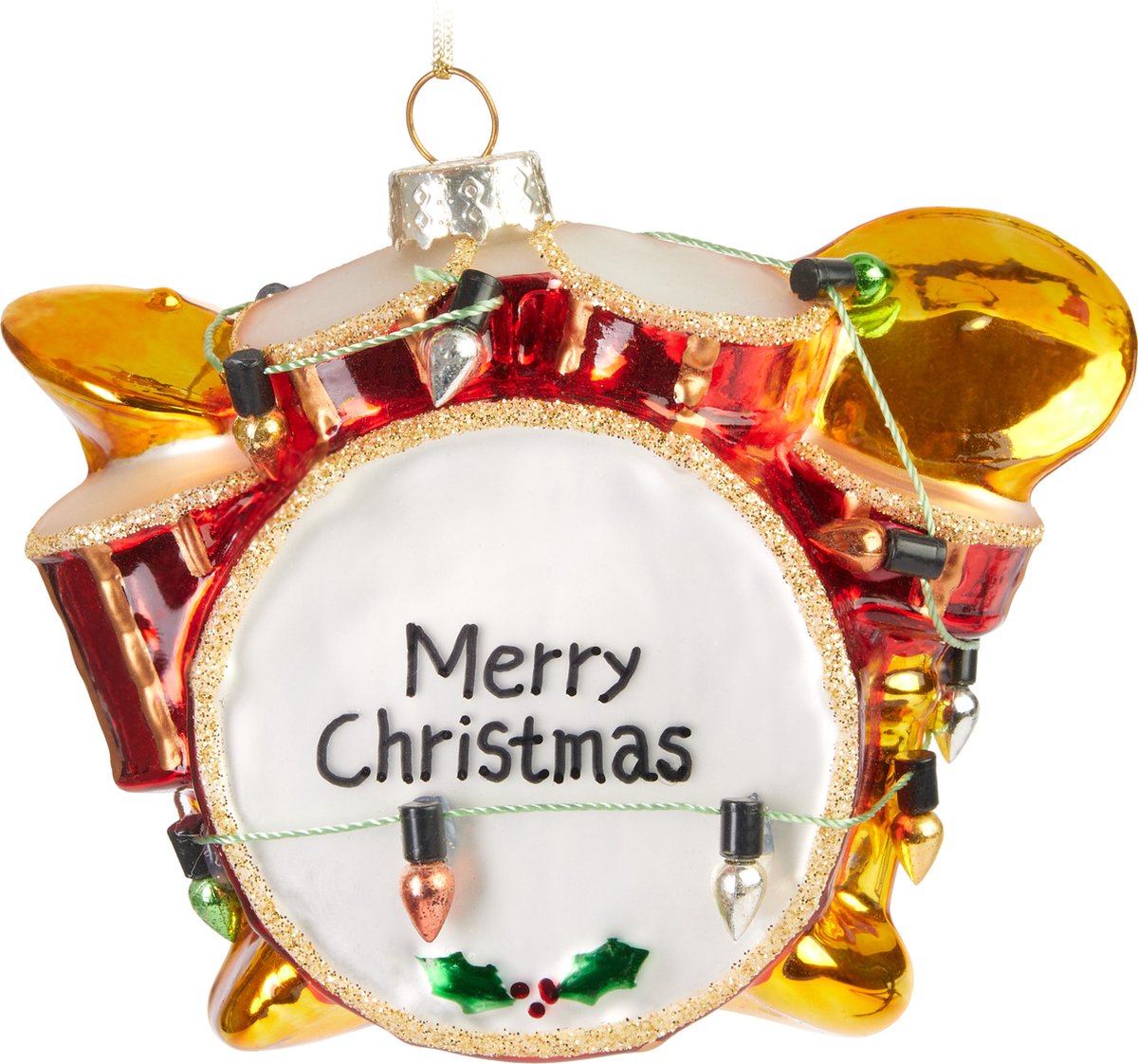 BRUBAKER Handgeschilderde Glazen Kerstbal - Grappig Motief - Handgeblazen Kerstboom Decoratie Figurines Grappige Deco Hanger - Boombal Kerstbal Kerst Decoratie - Drums