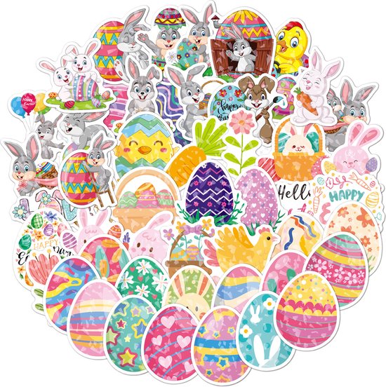 Autocollants Joyeuses Pasen - 100 Autocollants de Pâques avec lapins de Pâques, œufs de Pâques, poussins, printemps - Décoration de Pâques