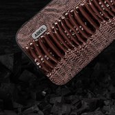 ABEEL Hoesje Geschikt voor Apple iPhone 15 - Back Cover met Crocodile Textuur - Echt Leer Case - Coffee