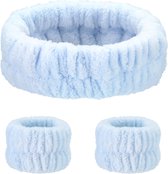 Behave Haarband en Polsbandjes Set - Gezichtsverzorging - Gezichtsreiniging - Make Up - Skincare - Waterabsorberend - Microvezel - Blauw