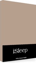 iSleep Satijn-Katoen Hoeslaken - Litsjumeaux - 180x200+40 cm - Licht Bruin