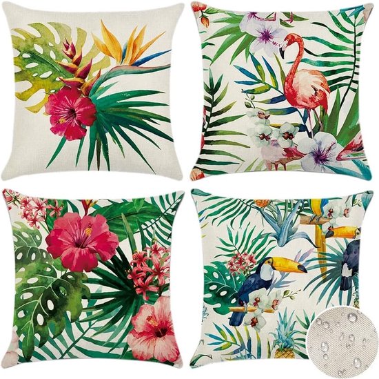 Sofa Kussenhoezen 35 x 35 cm set van 4 tropische buitenkussens waterdicht, HD-print bladeren dubbelzijdig linnen herfst sierkussen bankkussens voor thuis bank meubels tuinkussens 14x14 inch S-7869