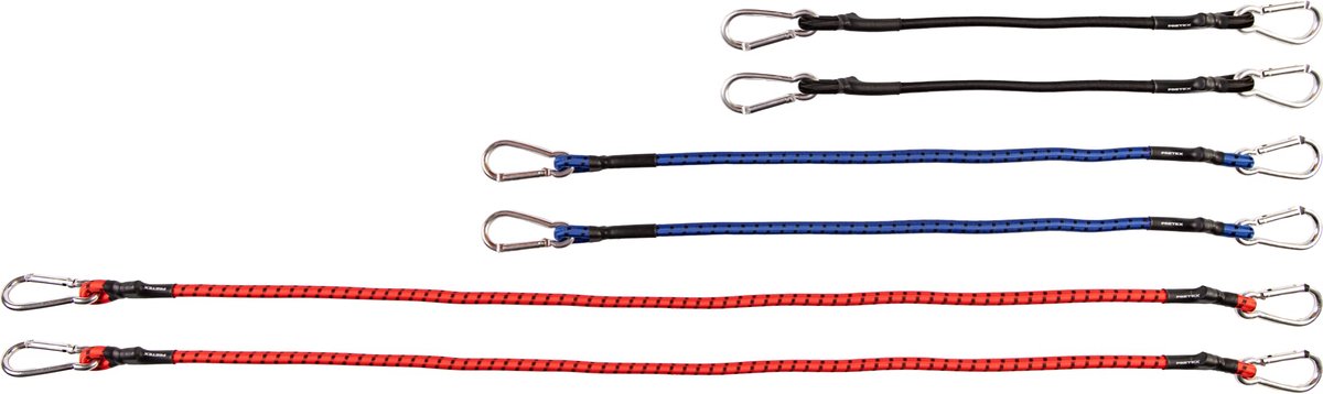 PRETEX Lot de 12 tendeurs avec crochets – Lot de cordes longues en noir –  Sangles d'arrimage élastiques solides avec crochets robustes – Lot de