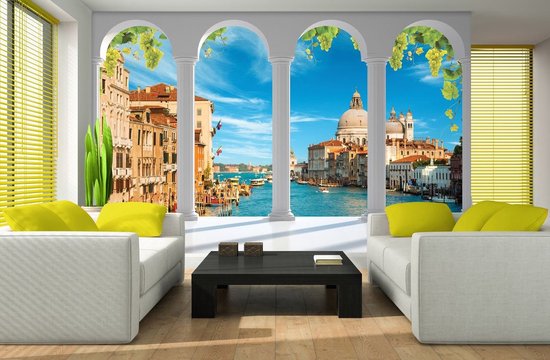 Papier peint photo - Papier Peint Intissé - Venetië 3D vue à travers les Piliers - 254 x 184 cm