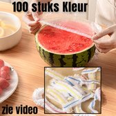 Allernieuwste.nl® 100 stuks Elastische Afdekfolie Voedselhoes KLEUR voor Vershouden van Voedsel, Maaltijden, Gerechten en Fruit - Transparant - tot max 38 cm - 100 STUKS